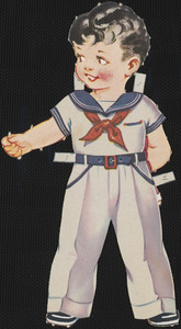 Bob paper doll in outfits with head turned to the left