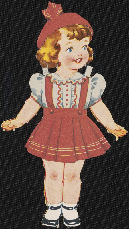 Betty paper doll in outfits with head turned to the right