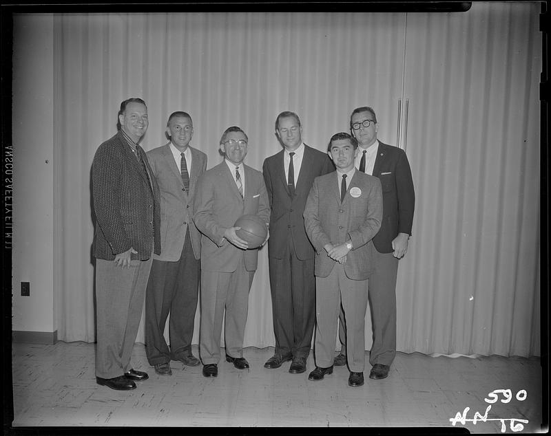 Six men with a basketball