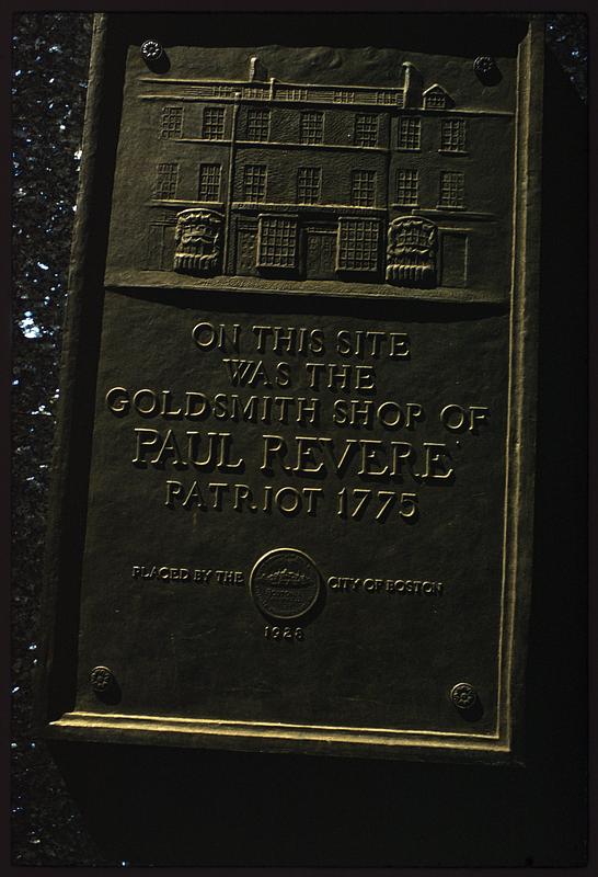 Plaque marking Paul Revere's goldsmith shop, Boston