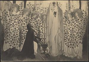 Photographic reproduction of the panel, "Sir Galahad, now the King of Sarras, builds a golden tree," by Edwin Austin Abbey, from the mural, "The quest and achievement of the Holy Grail," Boston Public Library