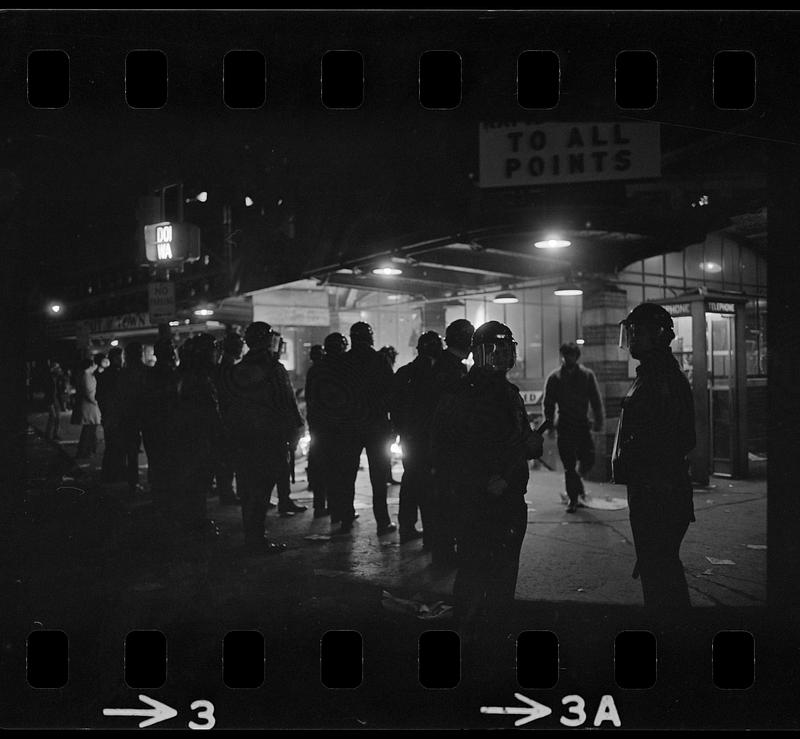 Harvard Square anti-war riot: Police line up outside subway kiosk ...