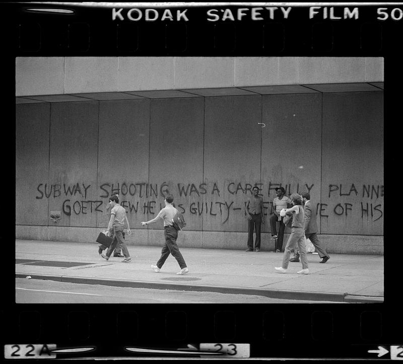 Graffiti on wall about 1984 NYC subway shooting