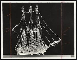 Three-Masted Schooner of blown glass is a detailed replica of the graceful vessel which once sailed the seas. It is one of Howell's specialties.