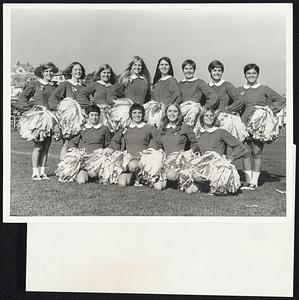 Swampscott High Cheerleaders – Front (l-r) Madeline Morretti, Cathay Rowe, and Kathy Lord (both co-captains) and Sidney Kafker. Back row, Peggy Boyce, Faith Rothwell, Susan Jauron, Leslie Snow, Donna Riddell, Debbie Popkin, Diane Valle and Cindi Coletti.