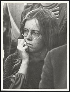 Julia Kidd Kent State Sophomore listens during press conference with Mike York and Fred Kirsh