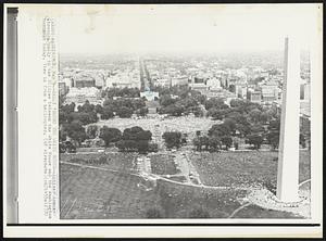 Rally 'Round the White House--Antiwar demonstrators rally in the Ellipse between the White House and the Washington Monument today. View is from a helicopter.