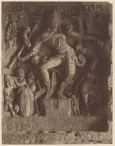 Sculptured panel of Shiva dancing the Lalitam in Hindu Cave 14 (Ravana ka khai), Ellora