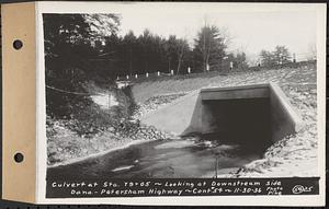 Contract No. 54, Highway in Towns of Dana, Petersham, Worcester County, culvert at Sta. 79+05, looking at downstream side, Dana and Petersham, Mass., Nov. 30, 1936