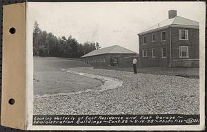 Contract No. 56, Administration Buildings, Main Dam, Belchertown, looking westerly at east residence and east garage, Belchertown, Mass., Sep. 14, 1938