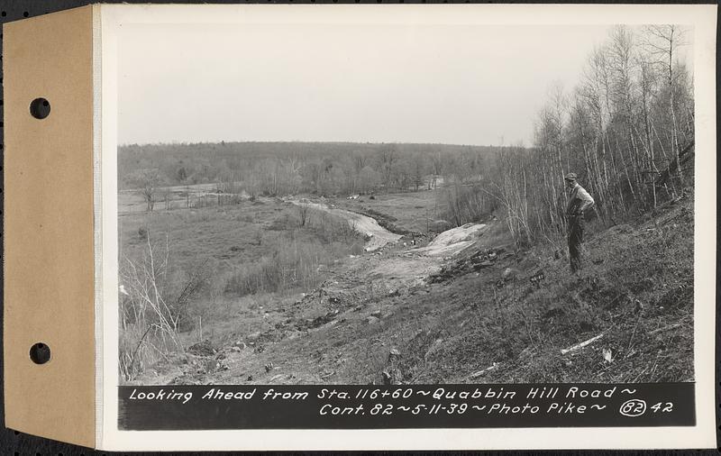 Contract No. 82, Constructing Quabbin Hill Road, Ware, looking ahead from Sta. 116+60, Ware, Mass., May 11, 1939