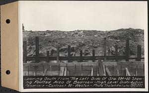 Contract No. 80, High Level Distribution Reservoir, Weston, looking south from the left side of Sta. 884+80 showing faulted area of bedrock, high level distribution reservoir, Weston, Mass., Apr. 16, 1940