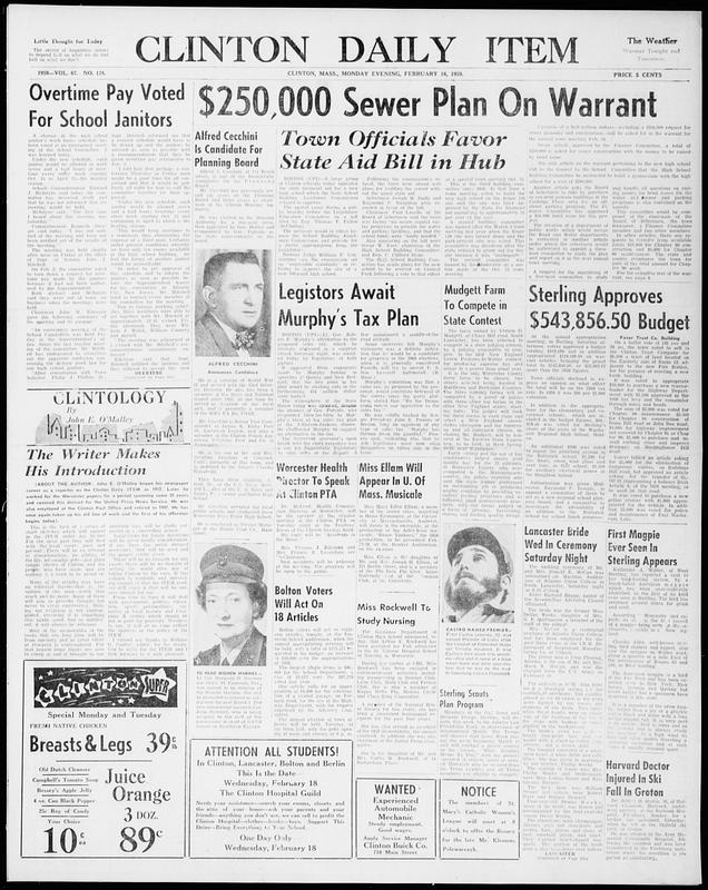 Clinton Daily Item. February 16, 1959 Digital Commonwealth