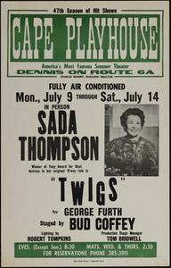 In person Sada Thompson, winner of Tony Award for Best Actress in her original B'way role in "Twigs" by George Furth