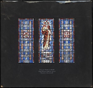 Design for window over the altar, Swift Memorial Methodist Church, Sagamore, Massachusetts. And I, if I be lifted up will draw all men unto me. Saint John 12:32