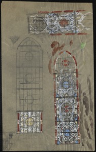 Gouaches of three windows, North Easton Unity Church, North Easton, Massachusetts