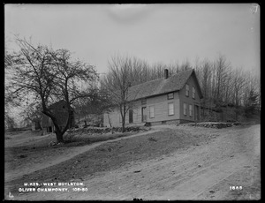 Wachusett Reservoir, Oliver Champoney's house and shed, on the westerly side of Union Street, from the southeast in street, West Boylston, Mass., May 9, 1898