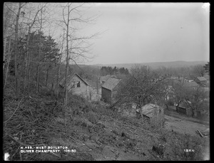 Wachusett Reservoir, Oliver Champoney's house and shed, on the westerly side of Union Street, from the northwest, West Boylston, Mass., May 9, 1898