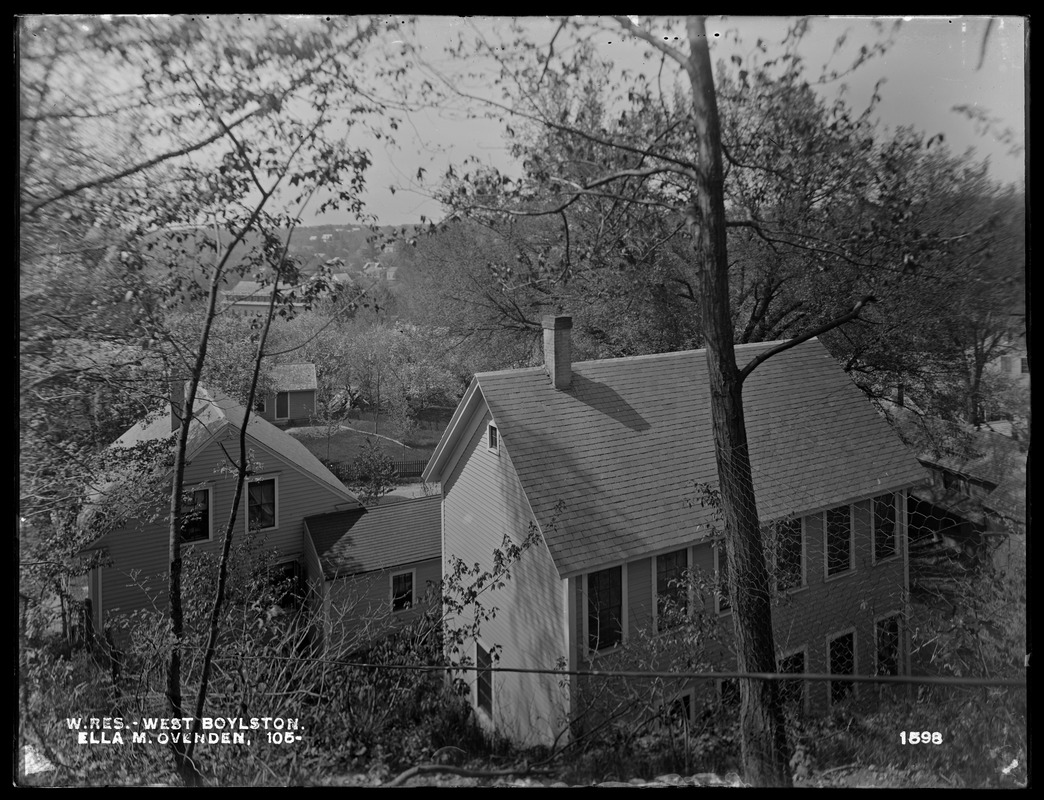 Wachusett Reservoir, Ella M. Ovenden's house and shop, on the northerly side of Fletcher Street, from the north on hill back, West Boylston, Mass., May 21, 1898