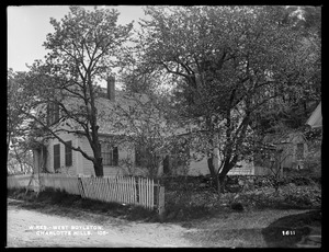 Wachusett Reservoir, Charlotte Hills' house, on the southeasterly corner of Howe and Fletcher Streets, from the southwest, West Boylston, Mass., May 18, 1898