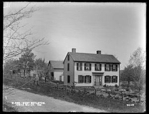 Wachusett Reservoir, Jonas Muzzy's house and barn, on the northerly corner of Prospect and Sterling Streets, from the southwest, West Boylston, Mass., May 19, 1898