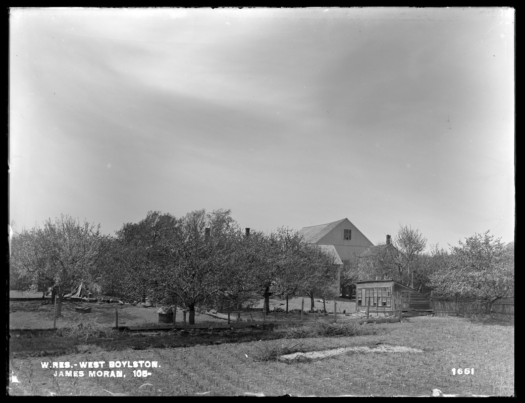 Wachusett Reservoir, James Moran's house and barn, on the easterly side of Sterling Street, from the southeast, West Boylston, Mass., May 19, 1898