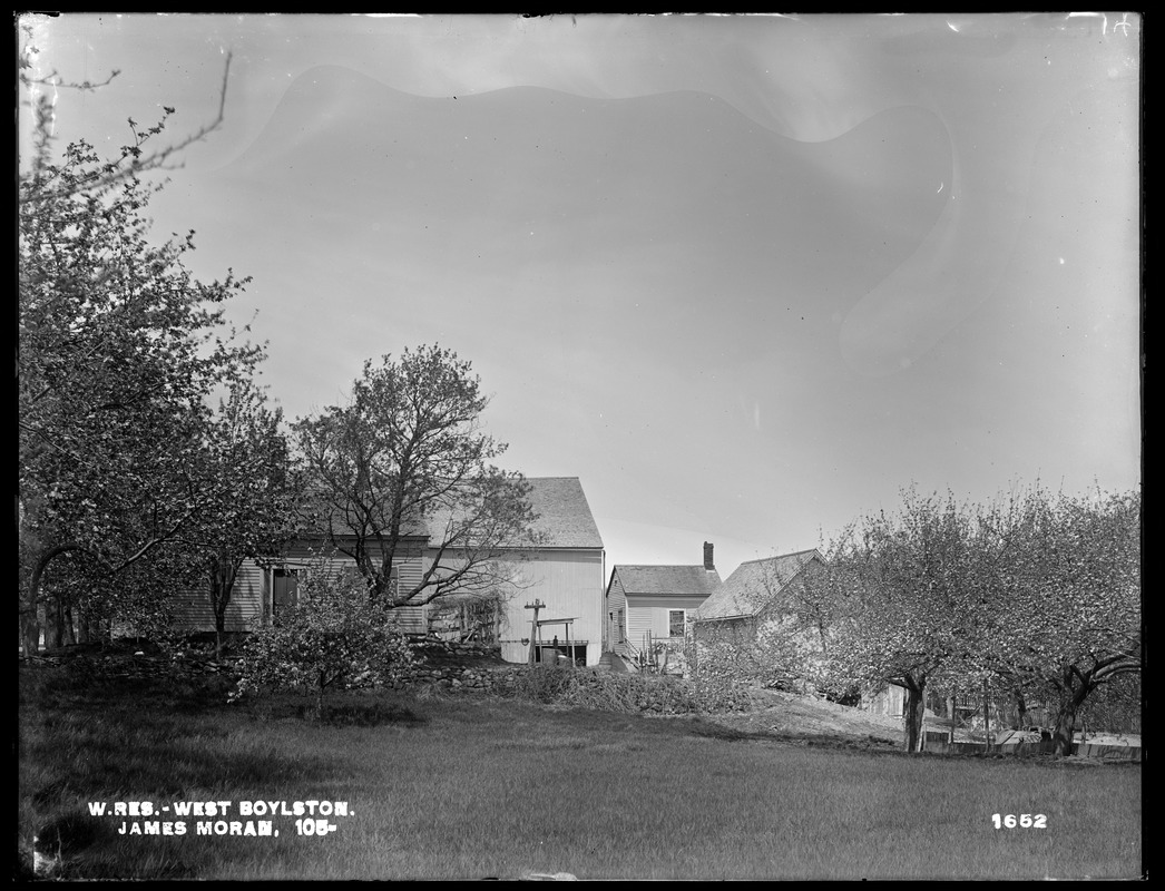 Wachusett Reservoir, James Moran's house and barn, on the easterly side of Sterling Street, from the southwest, West Boylston, Mass., May 19, 1898
