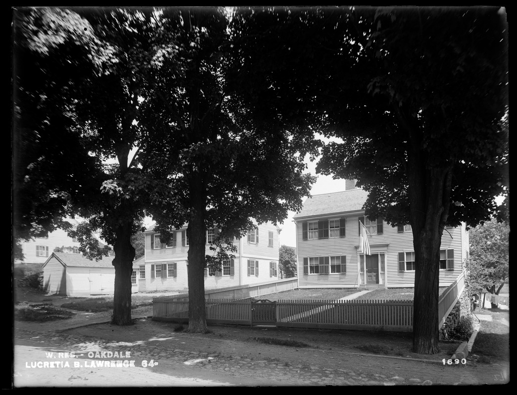 Wachusett Reservoir, Lucretia B. Lawrence's buildings, on the easterly side of Main Street, from the southwest in street, Oakdale, West Boylston, Mass., Jun. 7, 1898
