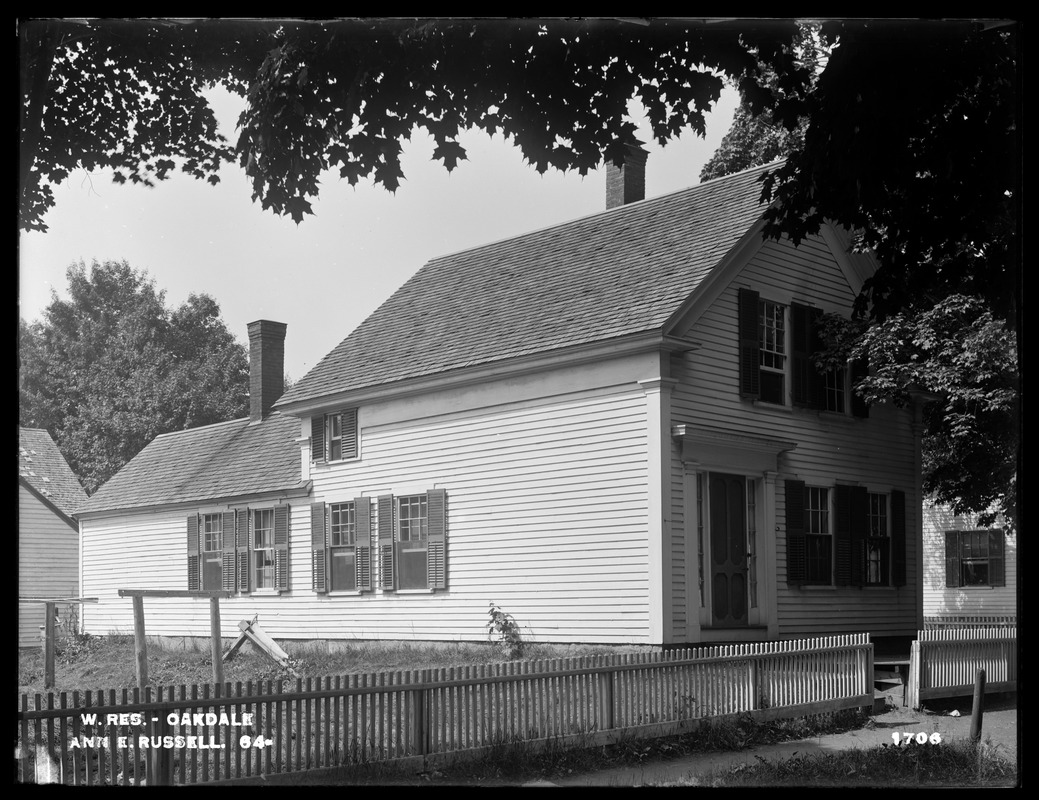 Wachusett Reservoir, Ann E. Russell's house, on the southeasterly corner of May and Pierson Streets, from the northeast, Oakdale, West Boylston, Mass., Jun. 8, 1898