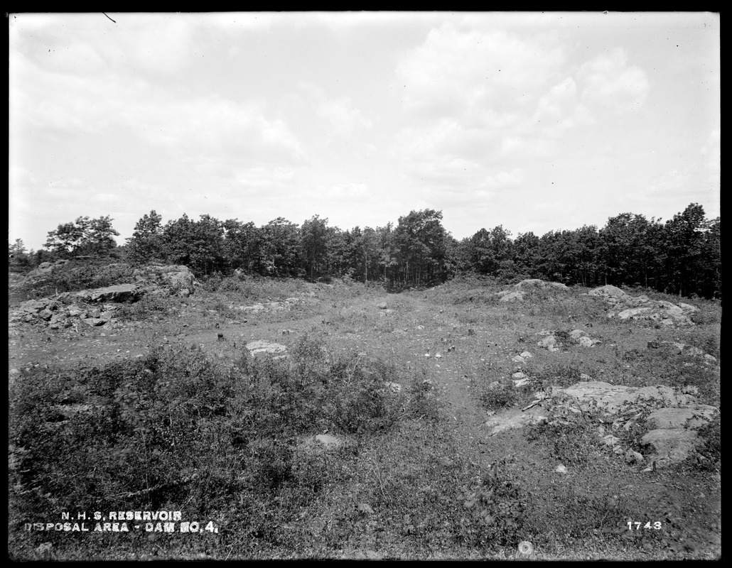 Distribution Department, Northern High Service Middlesex Fells Reservoir, disposal area at Dam No. 4, after clearing, Stoneham, Mass., Jun. 1898