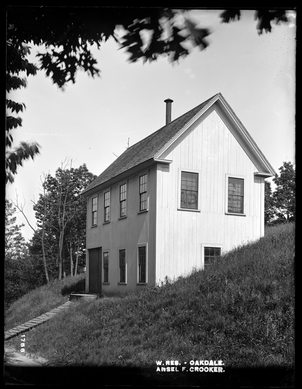 Wachusett Reservoir, Ansel F. Crooker's paint shop, on the southerly side of High Street, from the northwest, Oakdale, West Boylston, Mass., Jun. 16, 1898