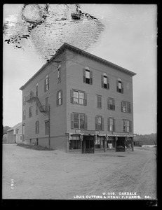 Wachusett Reservoir, Louis Cutting and Henry F. Harris' building, on the corner of Thomas and Harris Streets, from the southwest, Oakdale, West Boylston, Mass., Jun. 23, 1898
