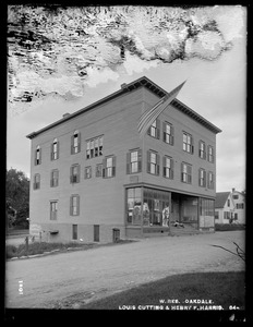Wachusett Reservoir, Louis Cutting and Henry F. Harris' building, on the corner of Thomas and Harris Streets, from the northeast, Oakdale, West Boylston, Mass., Jun. 23, 1898