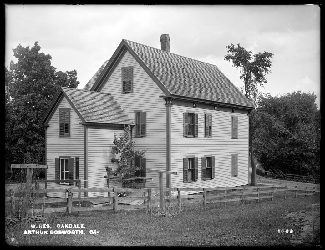 Wachusett Reservoir, Arthur Bosworth's house, on the northwesterly corner of Laurel and North Main Streets, from the northwest, Oakdale, West Boylston, Mass., Jun. 23, 1898
