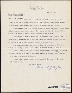 Letters of correspondence between E. J. Bugbee, principal, and Miss Nellie Coffey, graduate