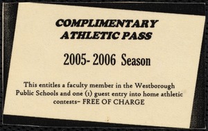 Artifact [realia], complimentary athletic pass
