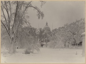 View of Beacon Street State House in winter