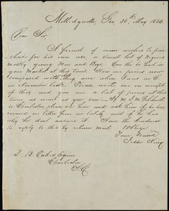 Jesse King, Milledgville, Ga., autograph letter signed to Ziba B. Oakes, 30 May 1854