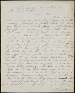 A. J. McElveen, Sumterville, S.C., autograph letter signed to Ziba B. Oakes, 30 May 1854
