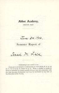Sarah (Sallie) M. Field, Abbot Academy semester report, June 24, 1902