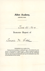 Sarah (Sallie) M. Field, Abbot Academy semester report, June 21, 1904