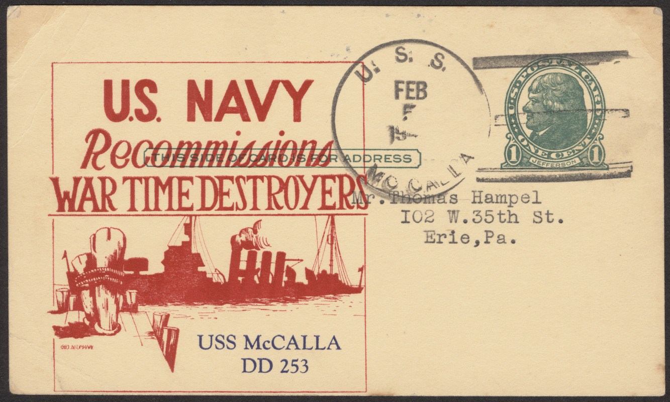 U.S. Navy recommissions war time destroyers, USS McCalla DD 253
