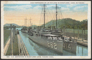 U.S. destroyers in Miraflores Locks, Panama Canal