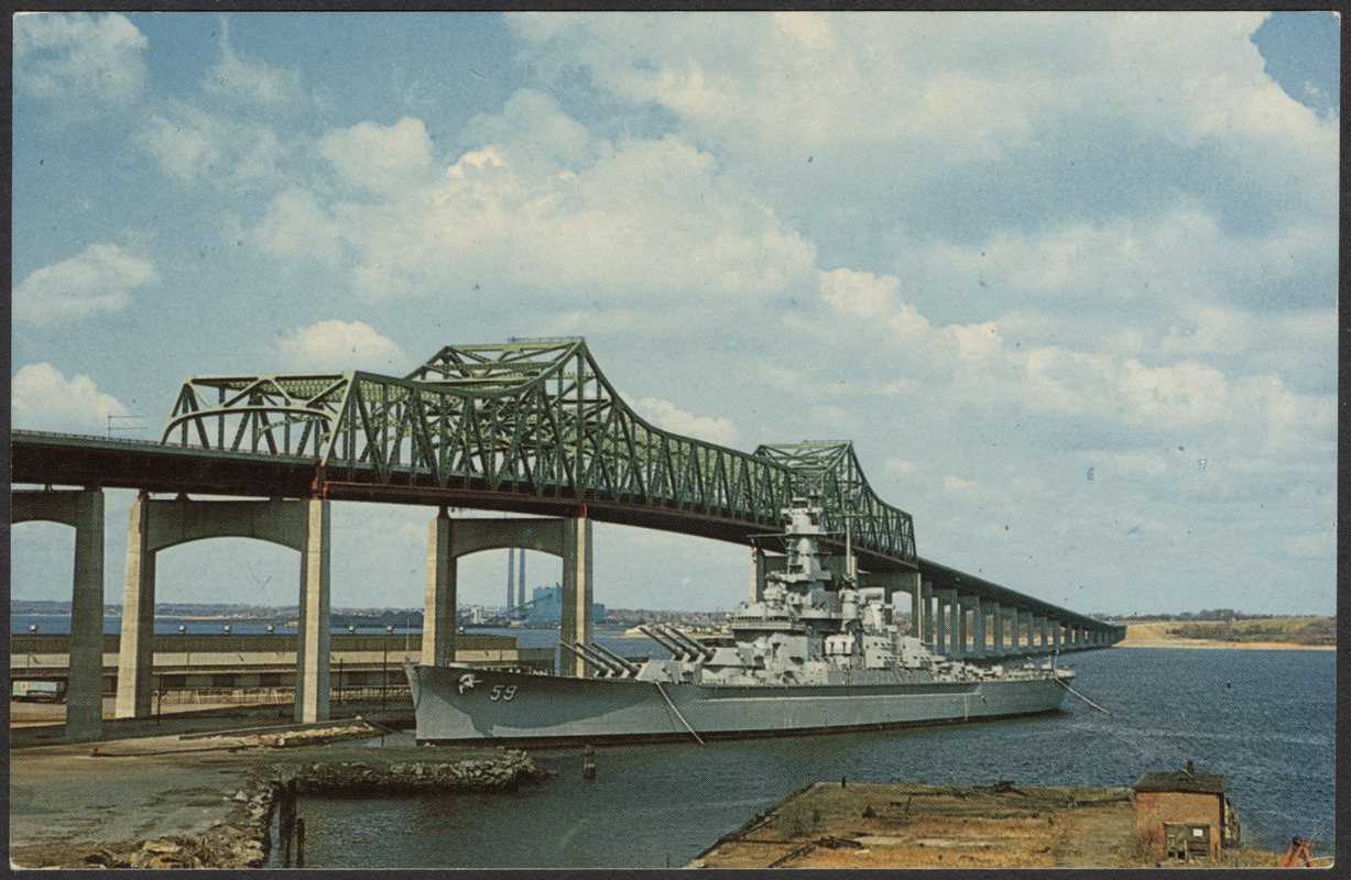 The battleship U.S.S. Massachusetts and Braga Bridge, Fall River, Massachusetts