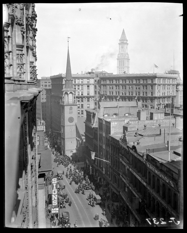 Birdseye view of Old South Church & Custom House tower