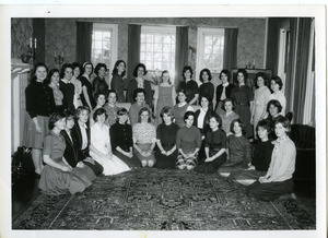 Abbot Academy Cynosure staff: standing: N. Hopkins, E. Moulton, E. Schenck, C. Humstone, L. Upton, J. Reynolds, L. Stevenson, J. Sutton, A. Miller, L. Hannon, S. Seeche, E. Bartlelink, S. Boutin, A. Hartmann; seated: S. Price, J. Butler, Miss Sullivan (Advisor), A. Schenk (Editor), M. Kimball, K. Hilgendorff, R. Gamble; front row: D. Gaines, M. Coleman, B. Parson, V. Bertsche, G. Steimle, D. Kiarsis, A. Hill, L. Eynon, J. Lang, L. Learned, C. Hewitt, H. Parson