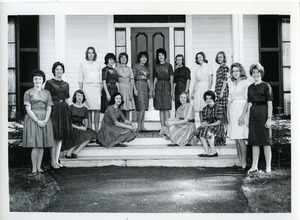 Abbot Academy Sherman House: E. Sobiloff, N. England, A. Gould, S. Downs, E. Barker, M. Wies, F. Loria, J. Lippencott, W. Thomas, B. Armsden, J. Abbot, M. Ryder; seated: B. Moulton, J. Bendetson, V. De Peyster, L. Fletcher