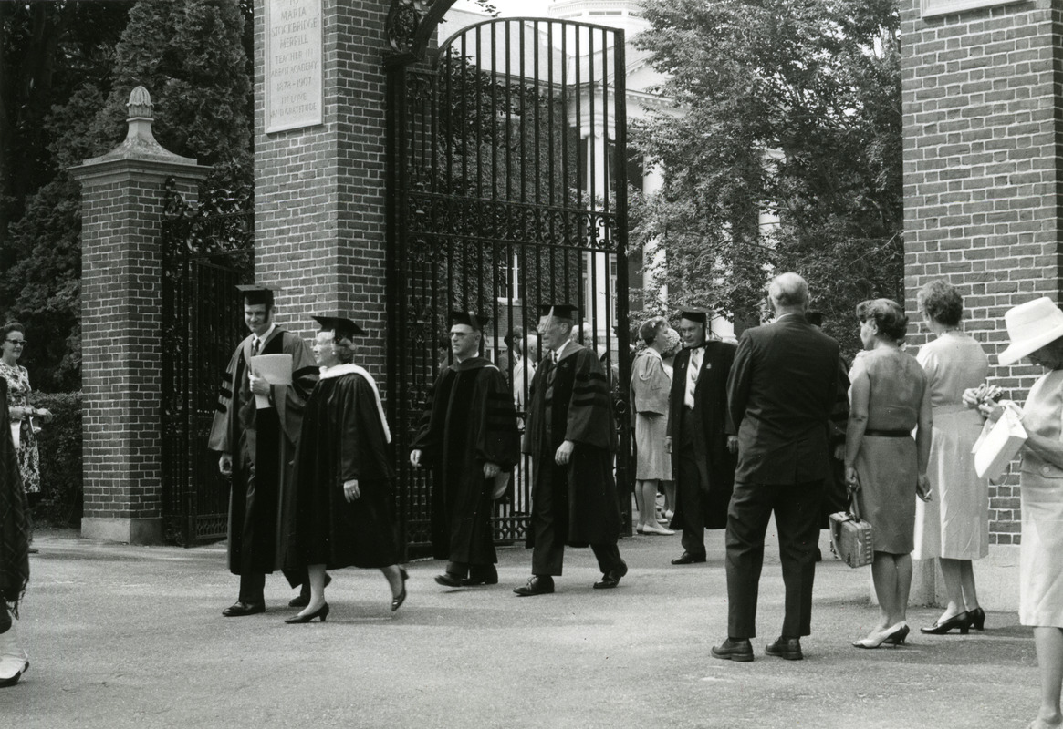 Abbot Academy Commencement faculty procession inculding Theodore Sizer, Carolyn Goodwin, Phillip Allen