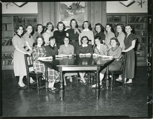 Abbot Academy Student Government: P. Carpenter, J. Robinson, J. Baird, M. Artz, A. Lyons, P. Jackson, C. Hardin, D. Schoonmaker, D. Pettit, S. Larter, S. Thayer; Sitting: A. Sanborn, S. Emmons, B. Aldrich, M. Hawes, H. Brown, L. Ball