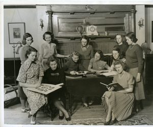 Abbot Academy Yearbook Staff: Jean Cross, Editor-in-Chief; Constance Thurber, Business Manager; Susan Dowling, Assistant Business Manager; Sally Sutor, Elise Duncan, Art Editors; Norma Forsyth, Lucy Freeman, Doll Hudson, Ruth Pond, Virginia Theyer; Betty McBride, Ex-Officio